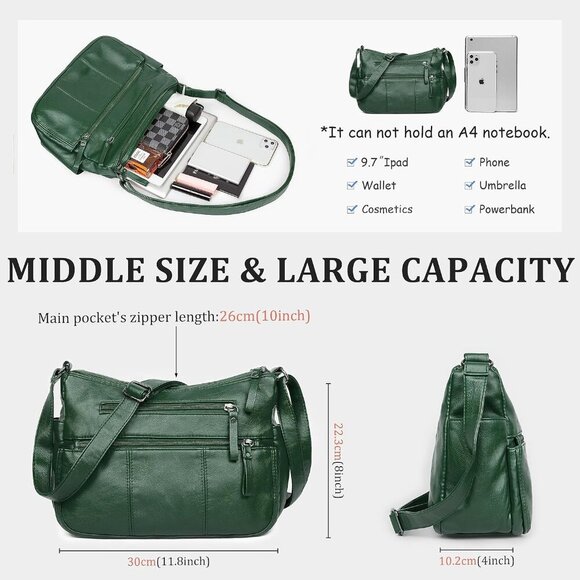 🆕 Volganik Rock PU Leather Shoulder Bag Women Green Soft Pocketbooks Purse - Picture 3 of 6